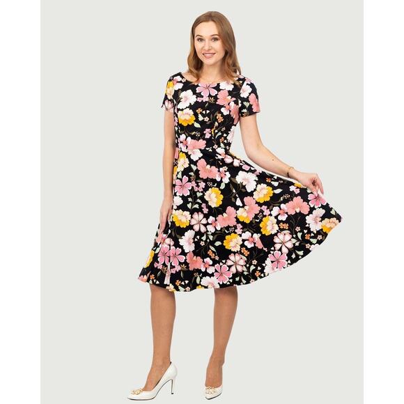 NWT Eva Rose Retro Short Sleeve Fit & Flare Black Witchy Celestial 50s Dress M - Picture 13 of 13